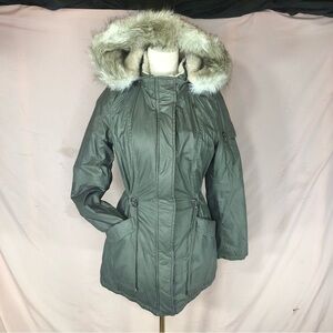 Womens Hooded Parka Removable Hood Jacket with Faux Fur Trim - Gray Size Small